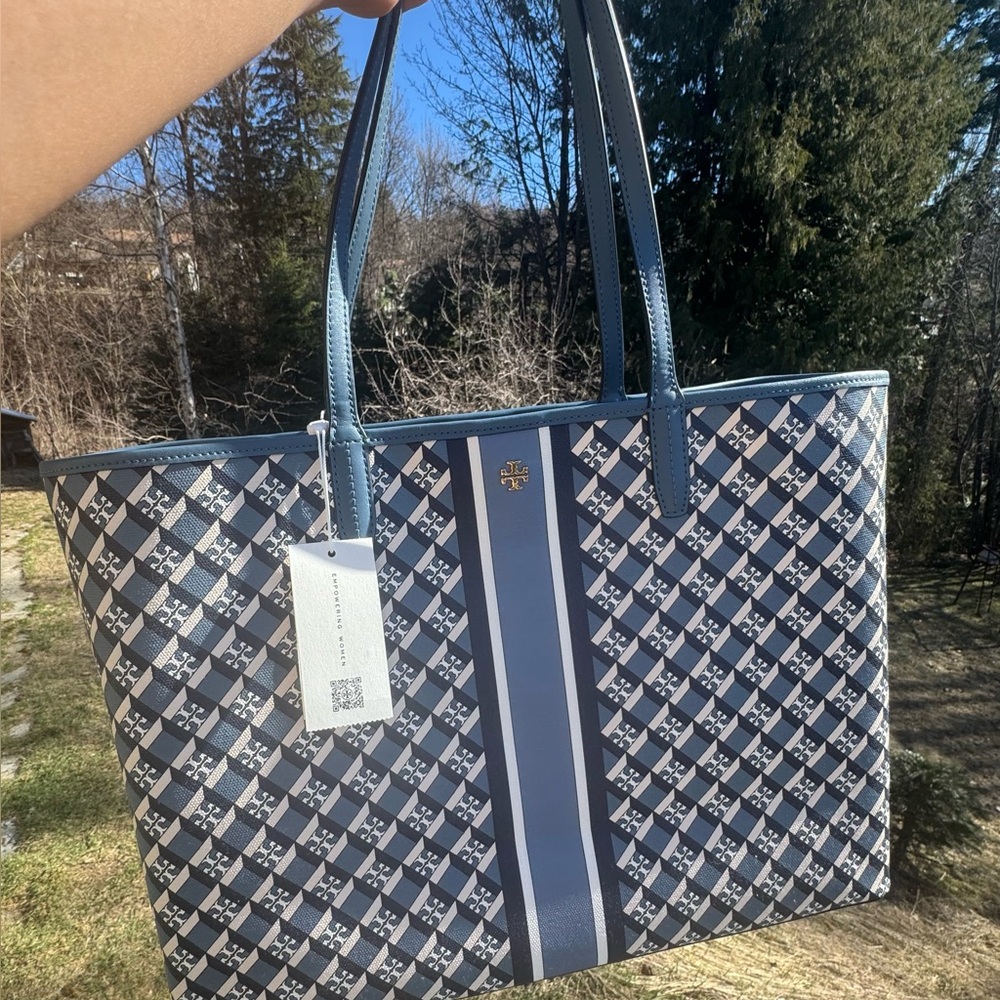 Tory Burch Blue and White Tote Bag